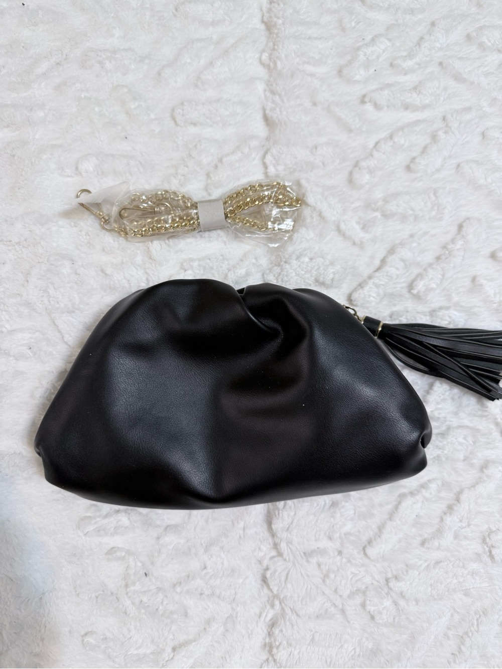 Understated Leather - Black Tassel Clutch with Optional Gold Chain Strap